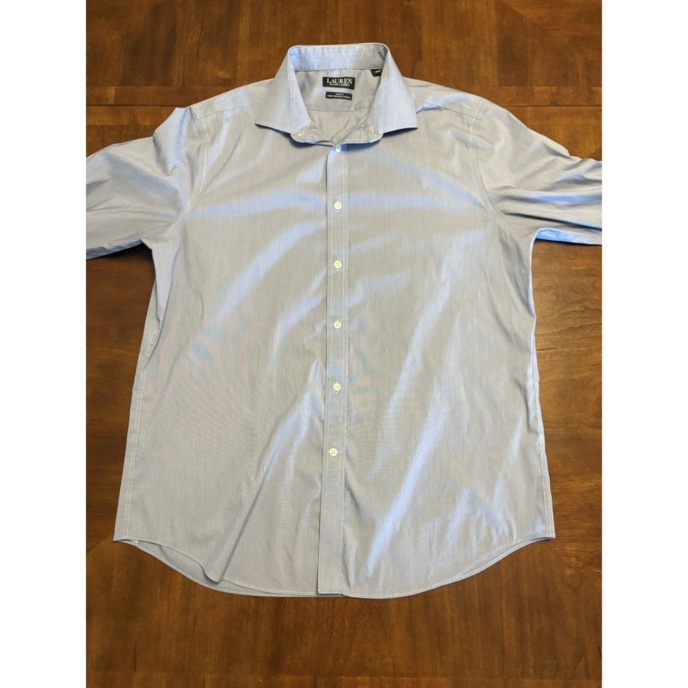 Lauren Ralph Lauren Button Down Mens 17 Blue Slim Fit Performance Stretch
